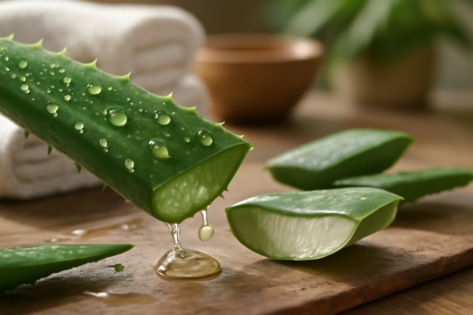 aloe vera på skärbrädan